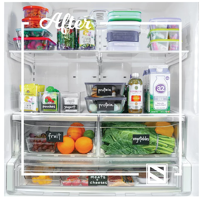 A clean, organized "After" refrigerator
