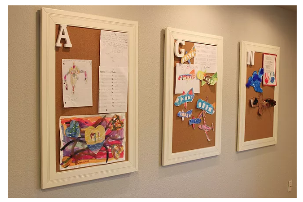 Artwork on corkboards