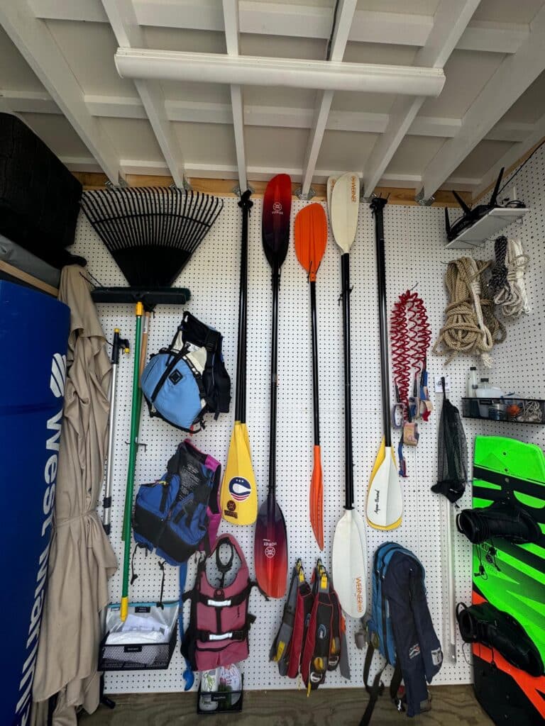 Garden tools and other outdoor gear stored in an Annapolis shed