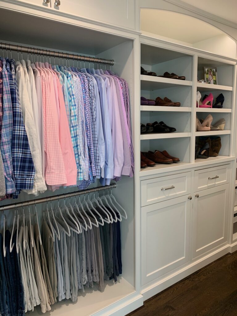 Family Decluttering Closet Man's Dress Clothing Sorted by color