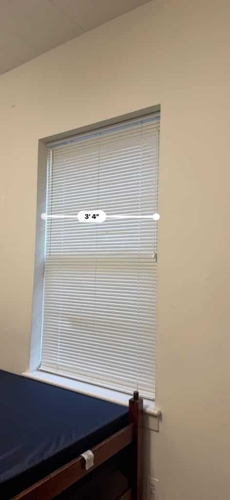 Dorm room window with measurement