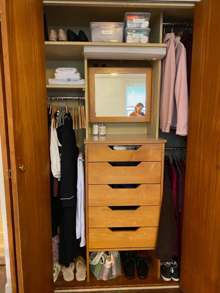 Dorm closet after