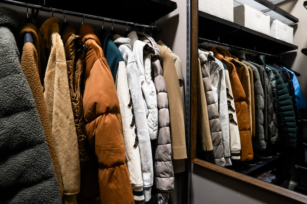 Coat closet organized after a concierge move