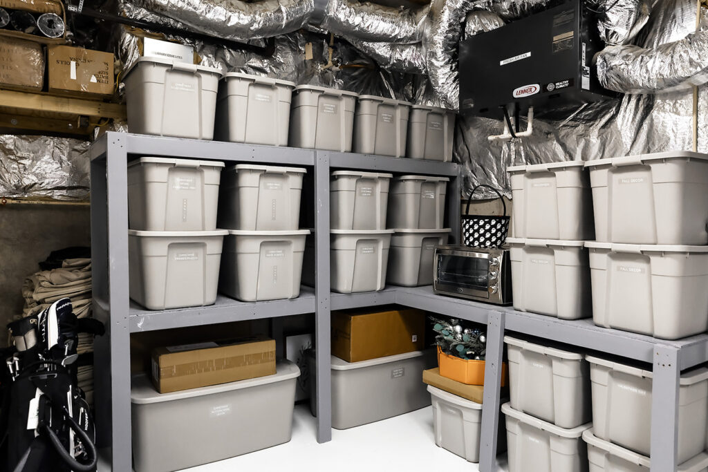 Basement storage organized after a concierge move