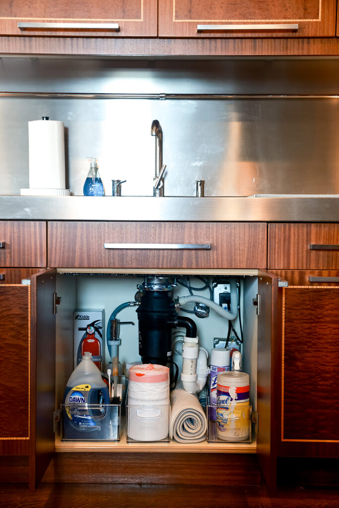 Kitchen sink area organized after a concierge move