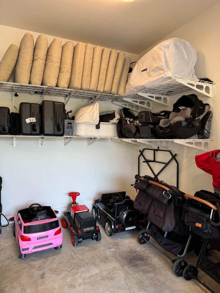Organized garage with shelves to move things off of the floor