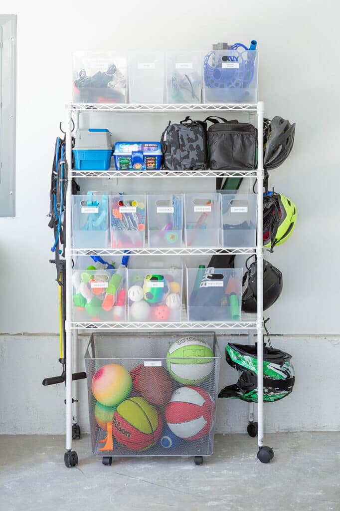 Shelves help get things off the floor for an organized garage