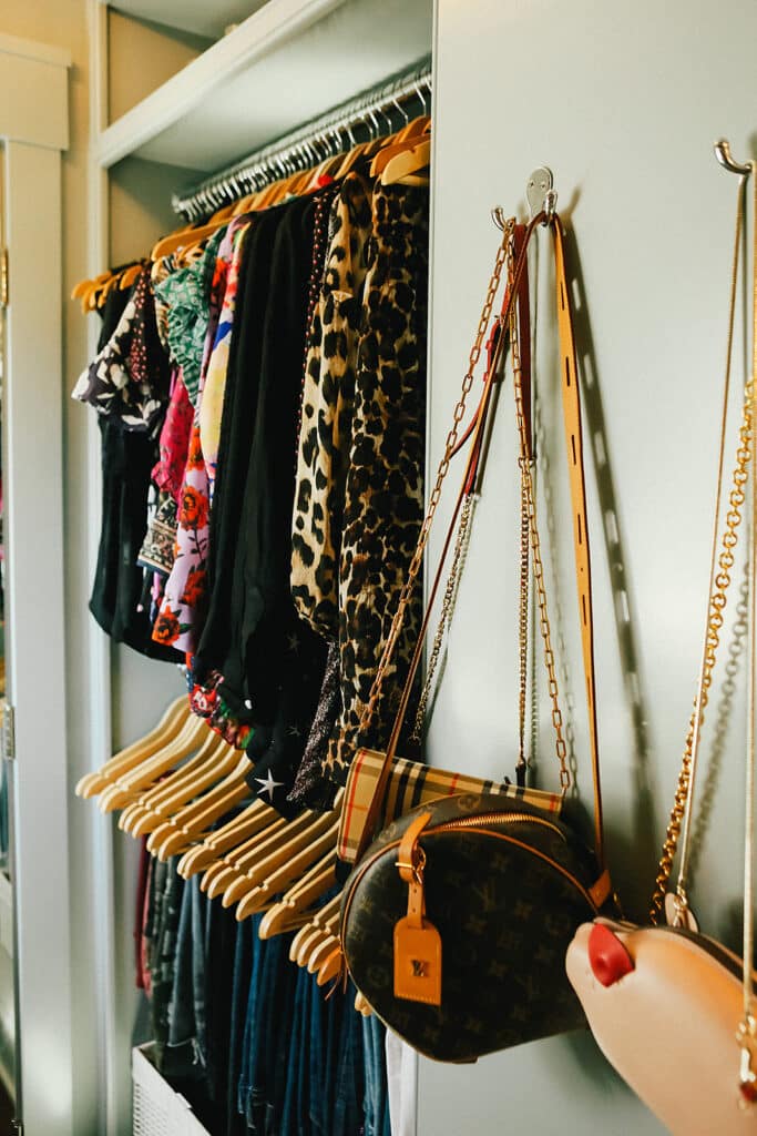 Organized closet with women's clothing