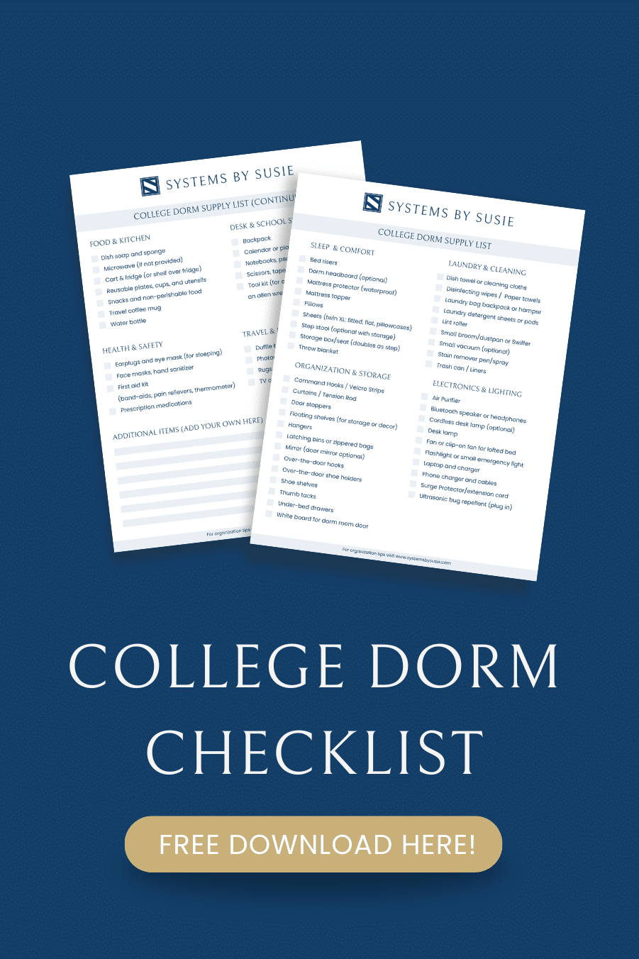 College Dorm Checklist - Free Download