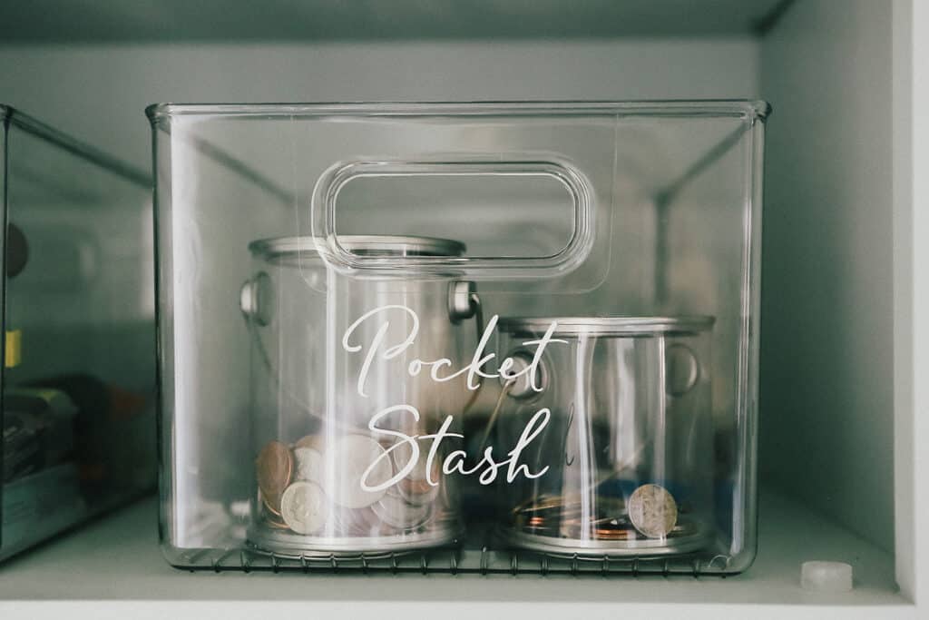 Small bins to hold random stuff in a laundry room