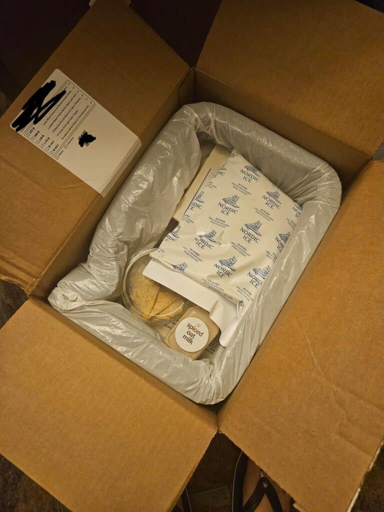 Inside of the box delivered by Vegetable + Butcher