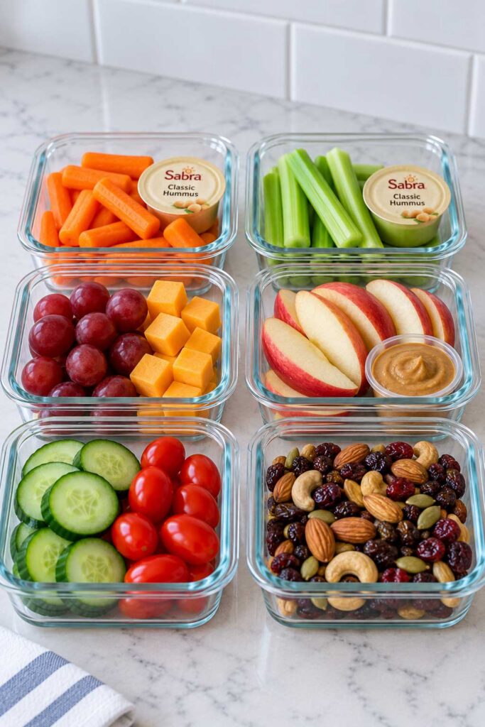 Snacks in glass containers